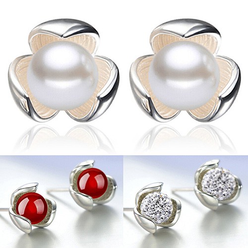 Perhiasan Anting Model Ear Stud Bola Berhias Mutiara Imitasi Bahan Perak Murni 925 untuk Pernikahan