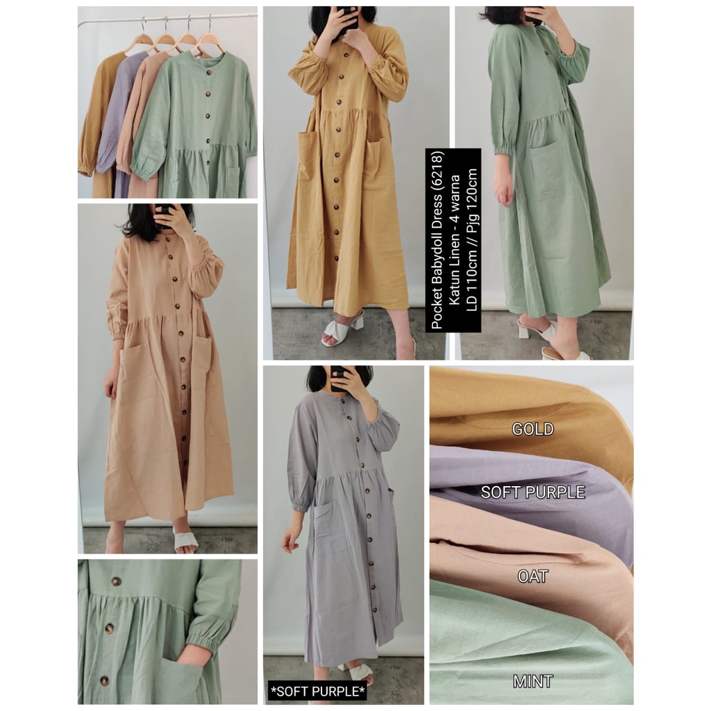Dress midi katun linen import