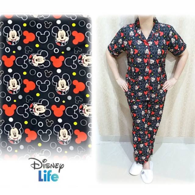 Piyama / baju tidur dewasa Mickey love Hitam