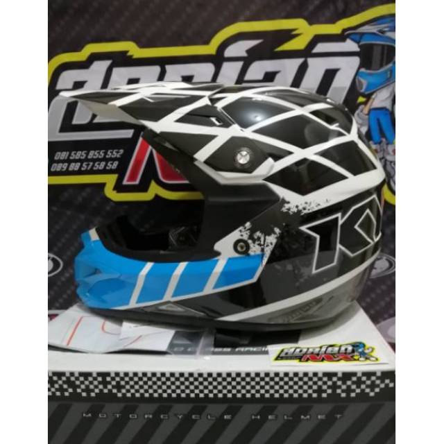 HELM KYT CROSS OVER NET GRAPHIC WHITE BLACK BLUE HELM TRAIL KYT HELM CROSS TRABAS TRIAL MOTOCROSS MX