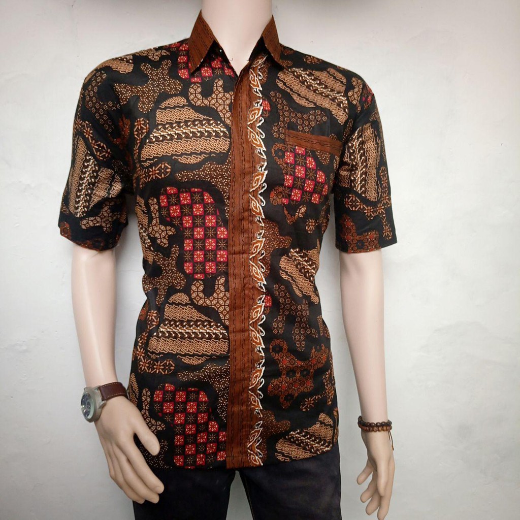 Risna Batik HRB026 kenongo Kemeja Hem pendek padi pekalongan M L XL MURAH KEREN bati pria wajik biru