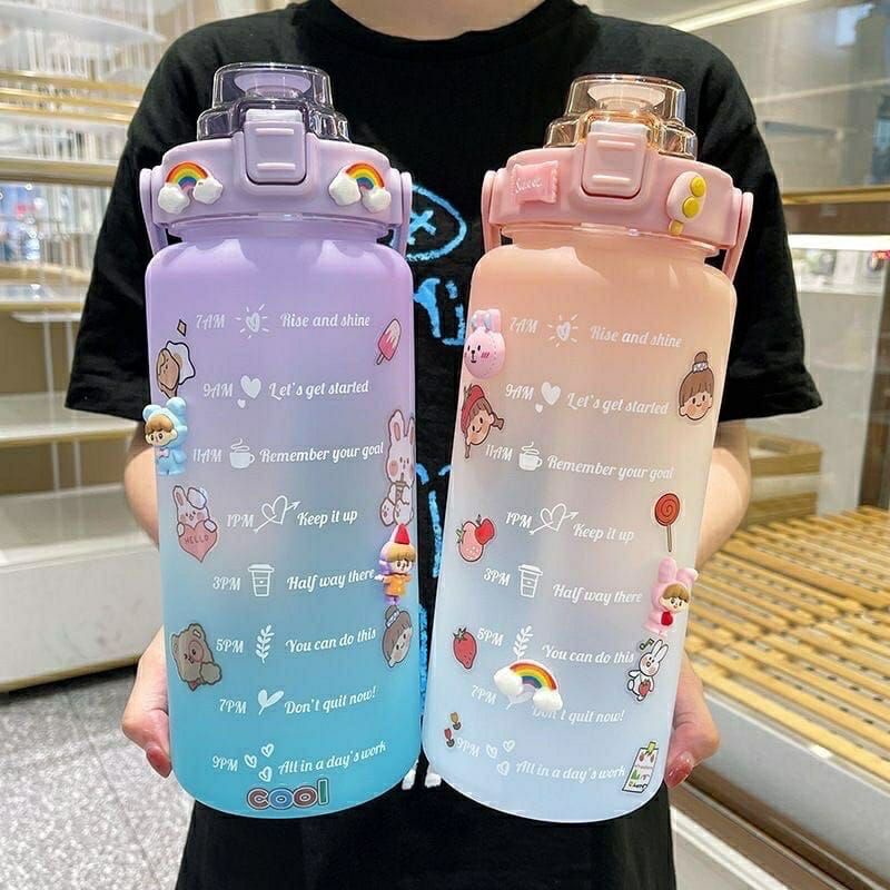 Botol Minum Kekinian 2 Liter Botol Minum Viral Botol Pelangi Motivasi- SUDAH FREE STICKER 2D DAN 3D