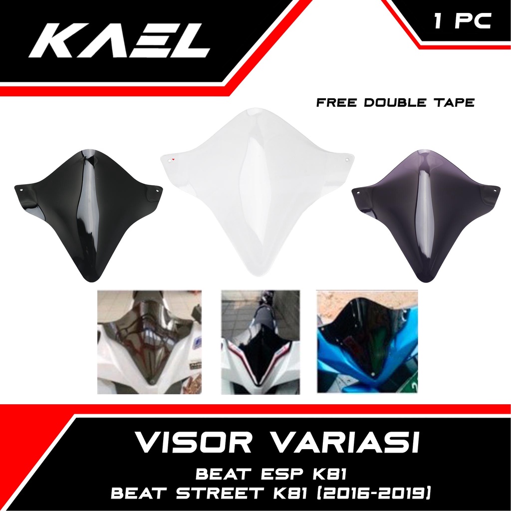 Visor Variasi Honda Beat FI eSP-Street K81 2016-2017-2018-2019 Windshield-Winsil F1 Hitam-Bening-Smoke-Riben-Ribben Wind-Win Shield-Sil-Sild Windsild