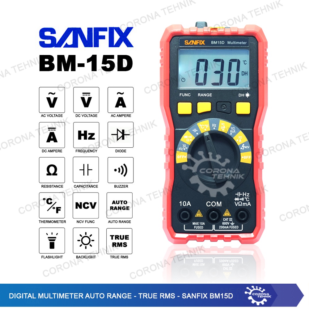 Sanfix BM15D - Digital Multimeter Auto Range + Thermometer - True RMS