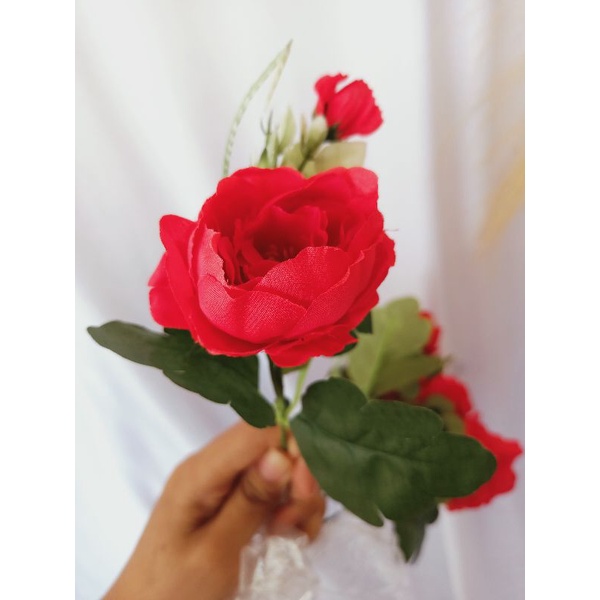 Peony Bunga Plastik Artificial Dekorasi Rustic Hiasan Mahar Dried Flower Hampers Ringbox-Merah