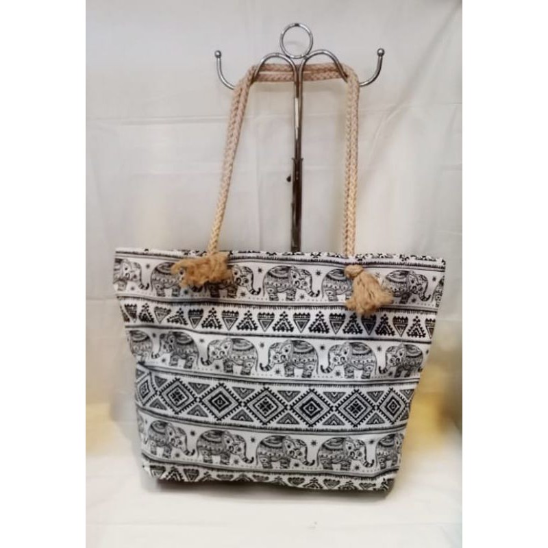 Tas Kanvas Motif Gajah Putih Furing dalam