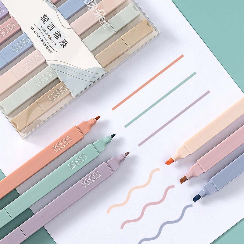 6pcs Spidol Highlighter Ujung Lembut Portable Untuk Stationery Sekolahkantor