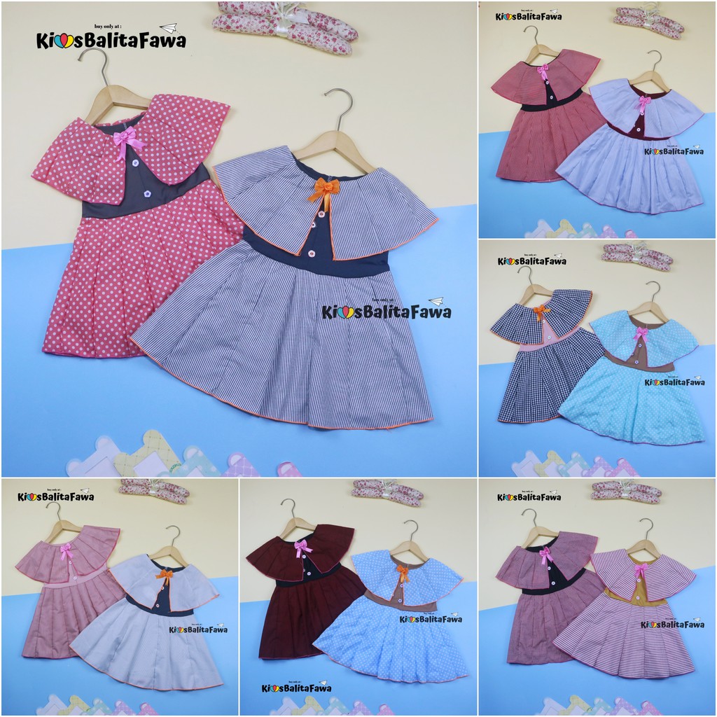 Dress Yolla size 1-2 Tahun / Dres Cape Anak Perempuan Murah Gaun Pesta Baju Kensi Cewek Katun Adem babycinnamon