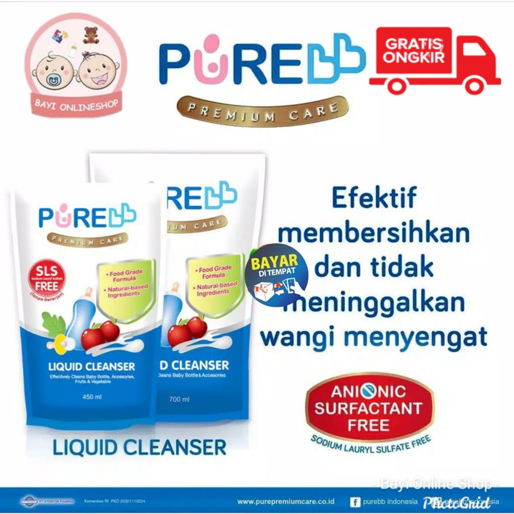 PURE BABY Liquid Cleanser Refill 700 ml - 450ml - Purebaby Sabun Cuci Botol