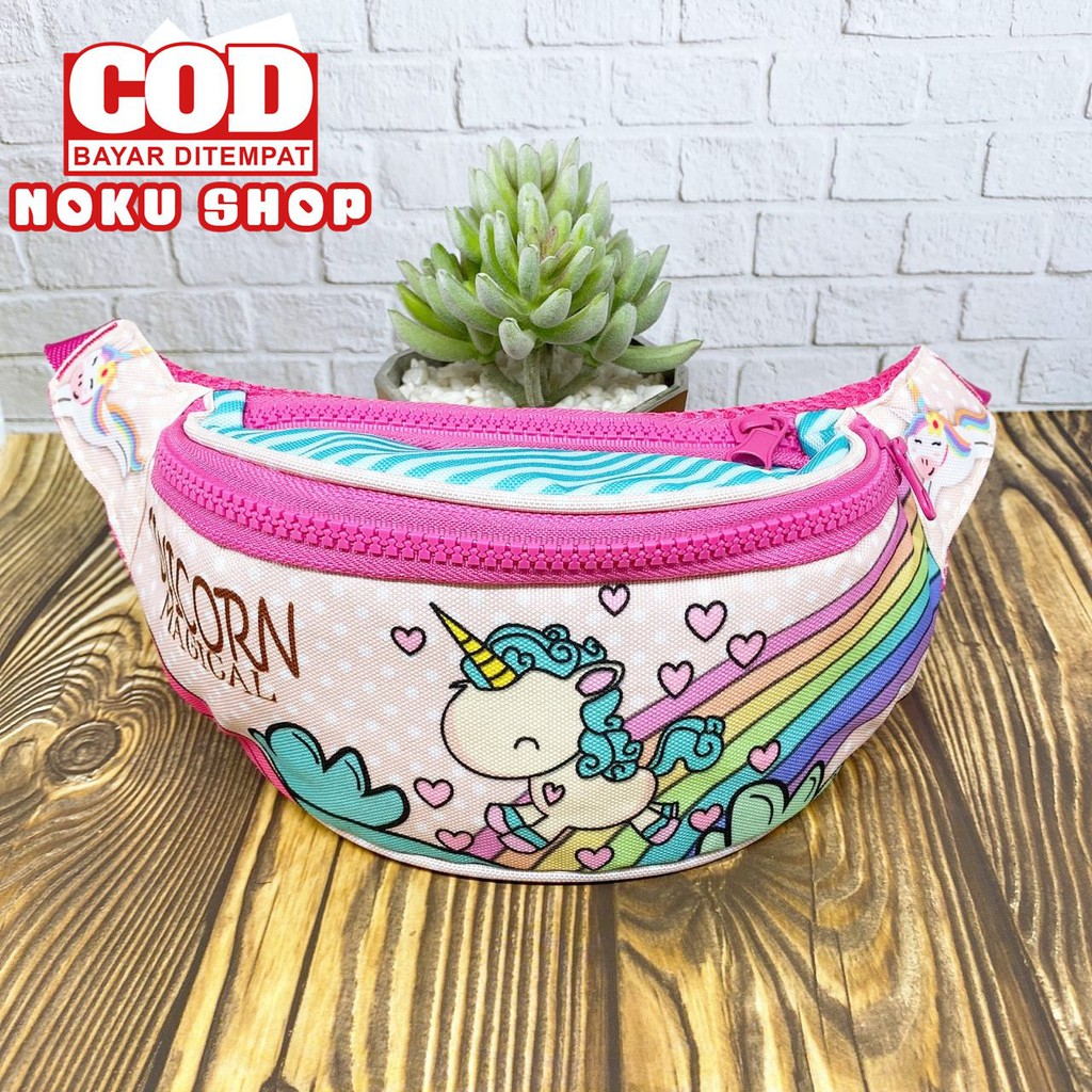 NOKU - Tas Selempang Anak / Waistbag Bumbag Karakter Motif UNICORN