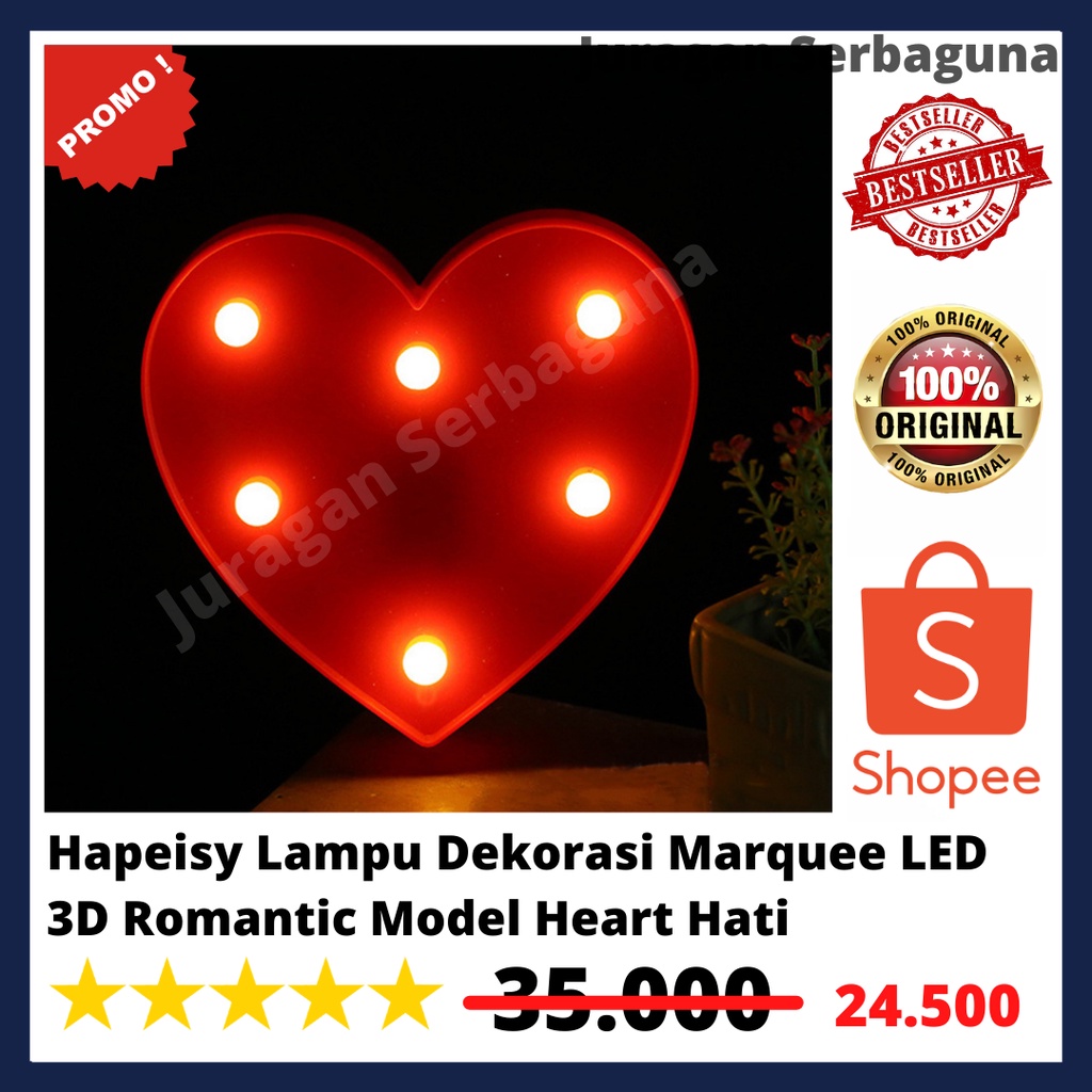 Hapeisy Lampu Dekorasi Marquee LED 3D Romantic Model Heart Hati