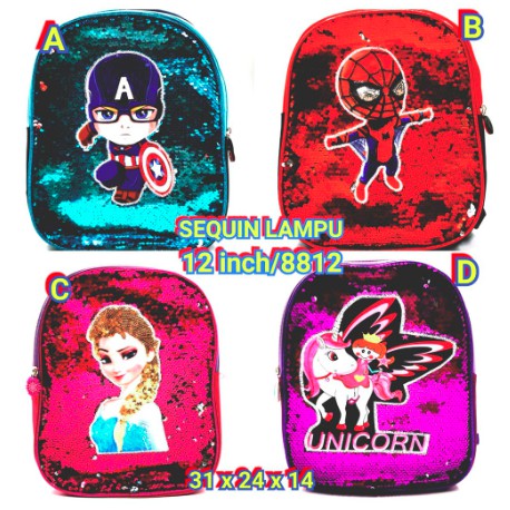 BAJ TAS RANSEL ANAK SEQUIN TAS LOL KARAKTER LED NYALA GLITTER TK SD PAUD WANITA / 8812 BE / TA037