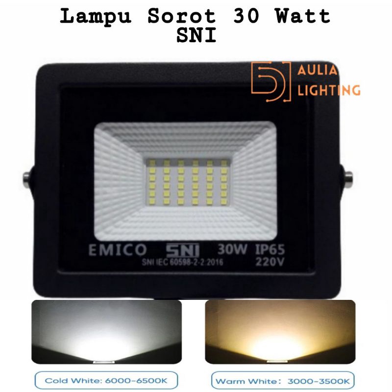 Lampu Sorot LED 30W Waterproof - Flood Light Outdoor 30 Watt Anti Air Panggung Taman Lapangan SNI Super terang Putih kuning RGB Warna Warni Higt Quality Emico