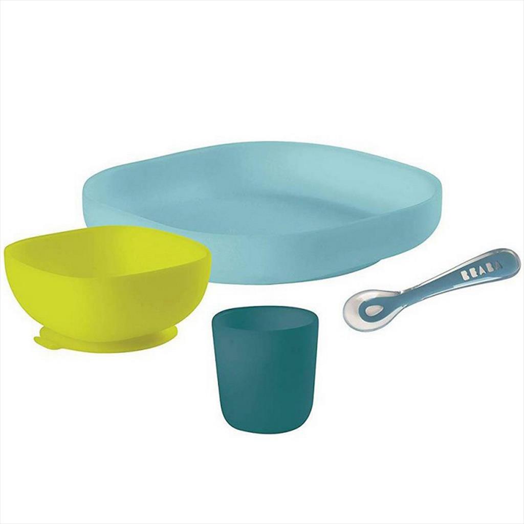 BEABA Silicone Meal Set 4 pcs 122195 Blue Alat Makan Anak