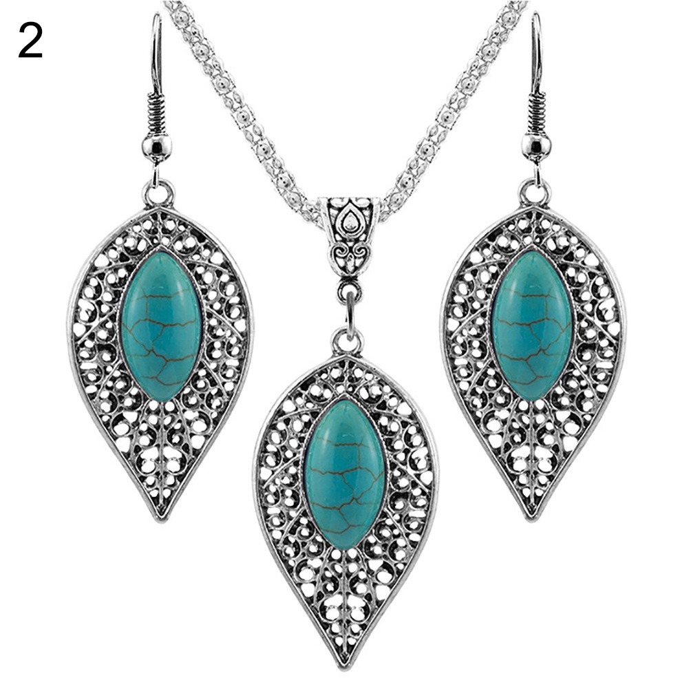 Hu Hu Hu Hu Hu Alat Bantu Pasang Kacamata♡ 3pcs / Set Anting Tusuk Gantung Desain Daun / Kura-Kura Hias Turquoise Imitasi Gaya Vintage Untuk Wanita