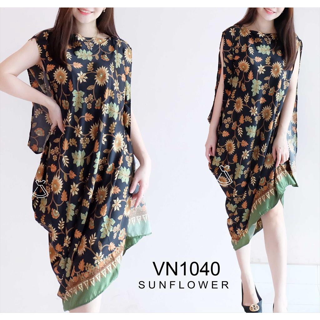 VN1040 - Dress Batik Kaftan Asimetris Best Seller