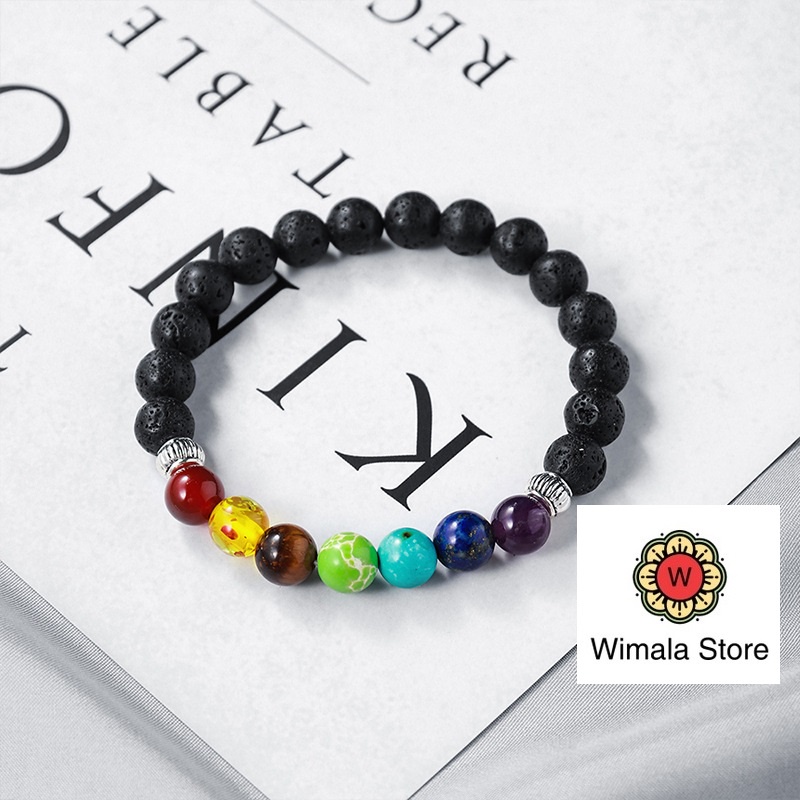Gelang Kesehatan Batu Alam 7 Cakra Chakra Energy Lava Stone Bracelet