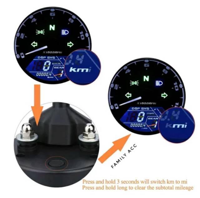 Speedometer Odometer Tachometer Digital LCD 12000RPM KHM - MPH For Motor Universal