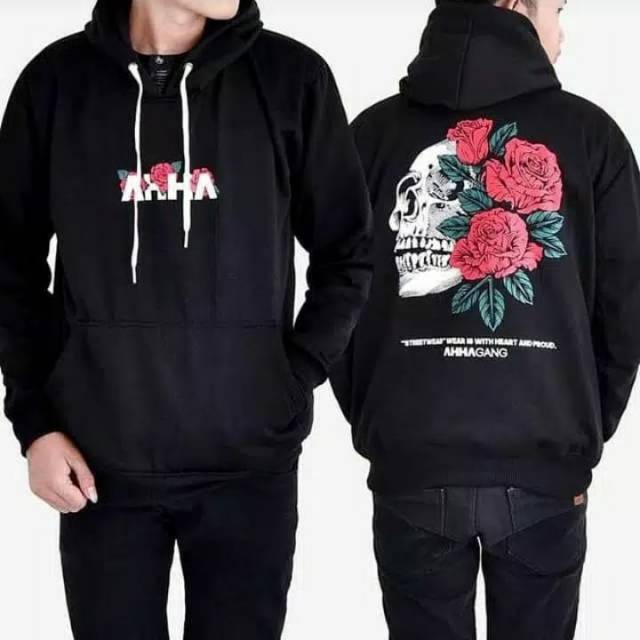 Jaket Ahha rose skull Hitam / navy ahha gang