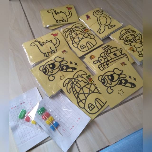 MAINAN ANAK MEWARNAI PASIR PASIRAN GAMBAR ATAU LUKISAN PASIR ISI 50 PCS ukrn 8x11-3