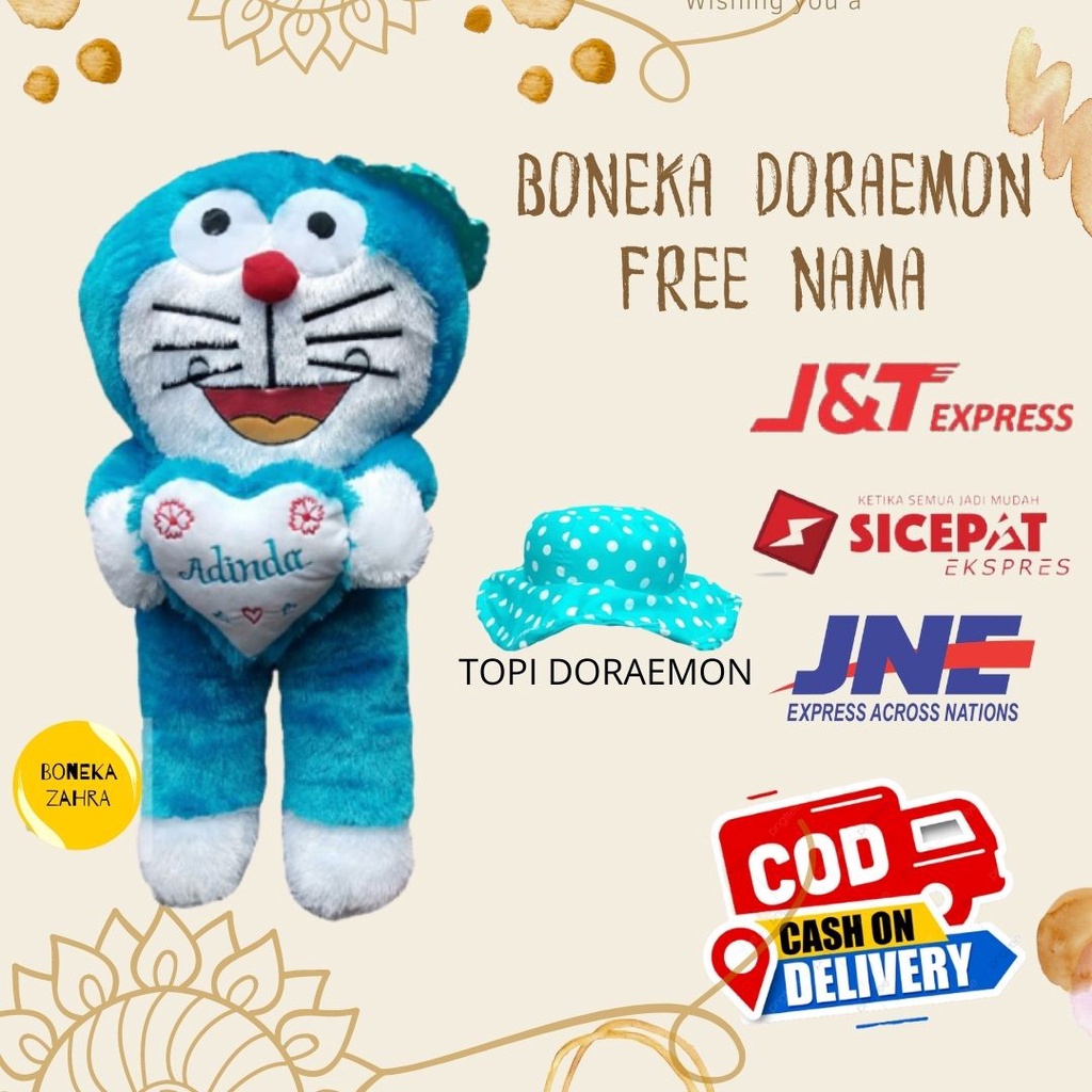 Boneka Doraemon Ukir Nama Doraemon Jumbo Boneka Besar Murah Lucu Topi Love Gratis Ukir Nama 85cm
