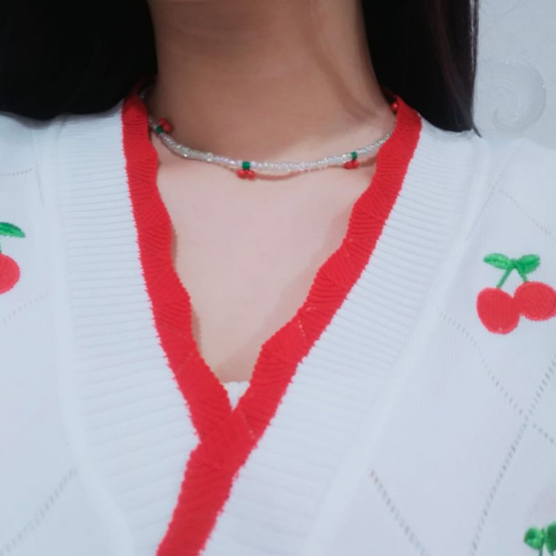 Kalung Beads Cherry Bohemian Boho Style Choker Necklace Mote Buah Ceri Gaya Korea Korean Style