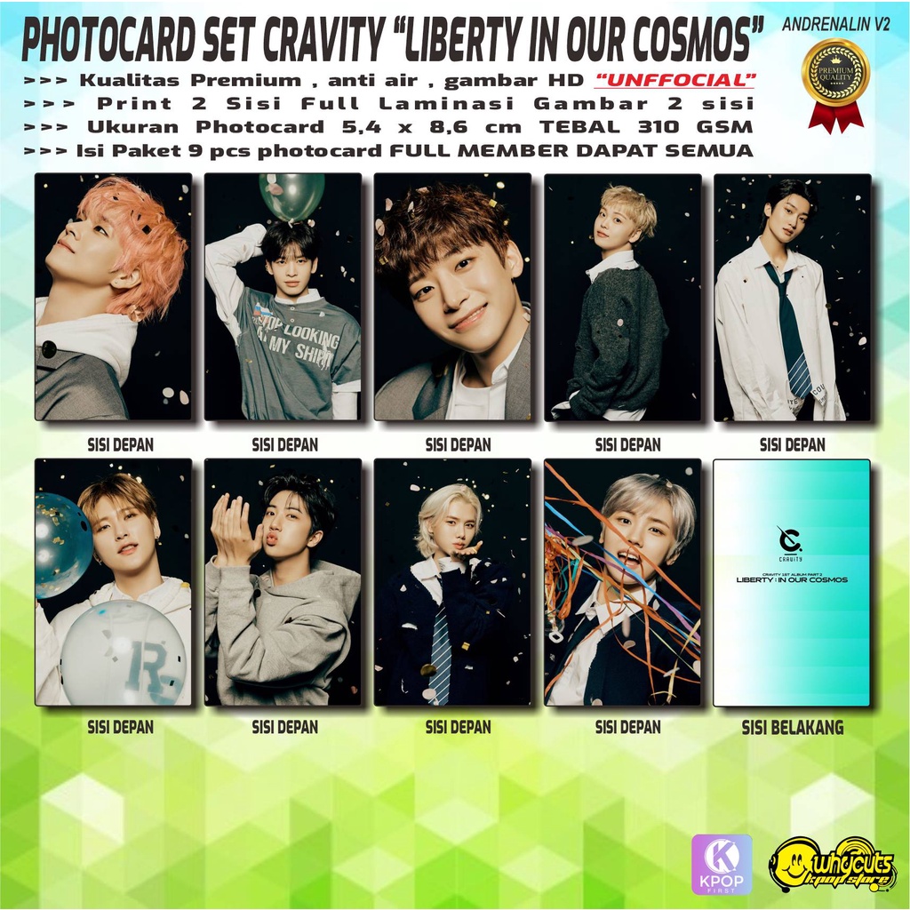 PHOTOCARD SET PC KPOP PREMIUM CRAVITY LIBERTY IN OUR COSMOS / PRINT 2 SISI FULL LAMINASI GLOSSY / ANTI AIR