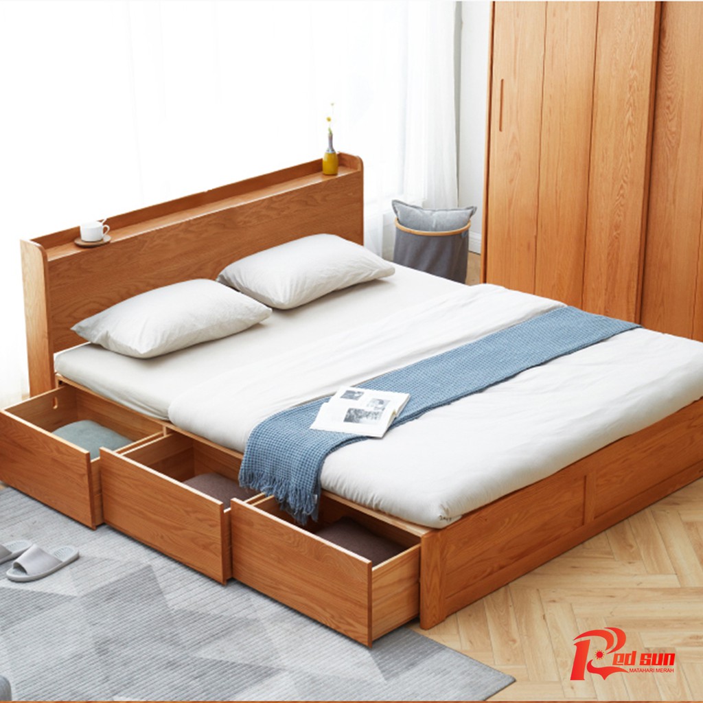 Red Sun Dipan  Tempat Tidur Laci  Kayu Mahoni Solid Shopee 