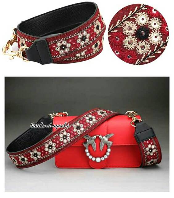 Bagstrap bordir merah /tali tas merah/ longstrap