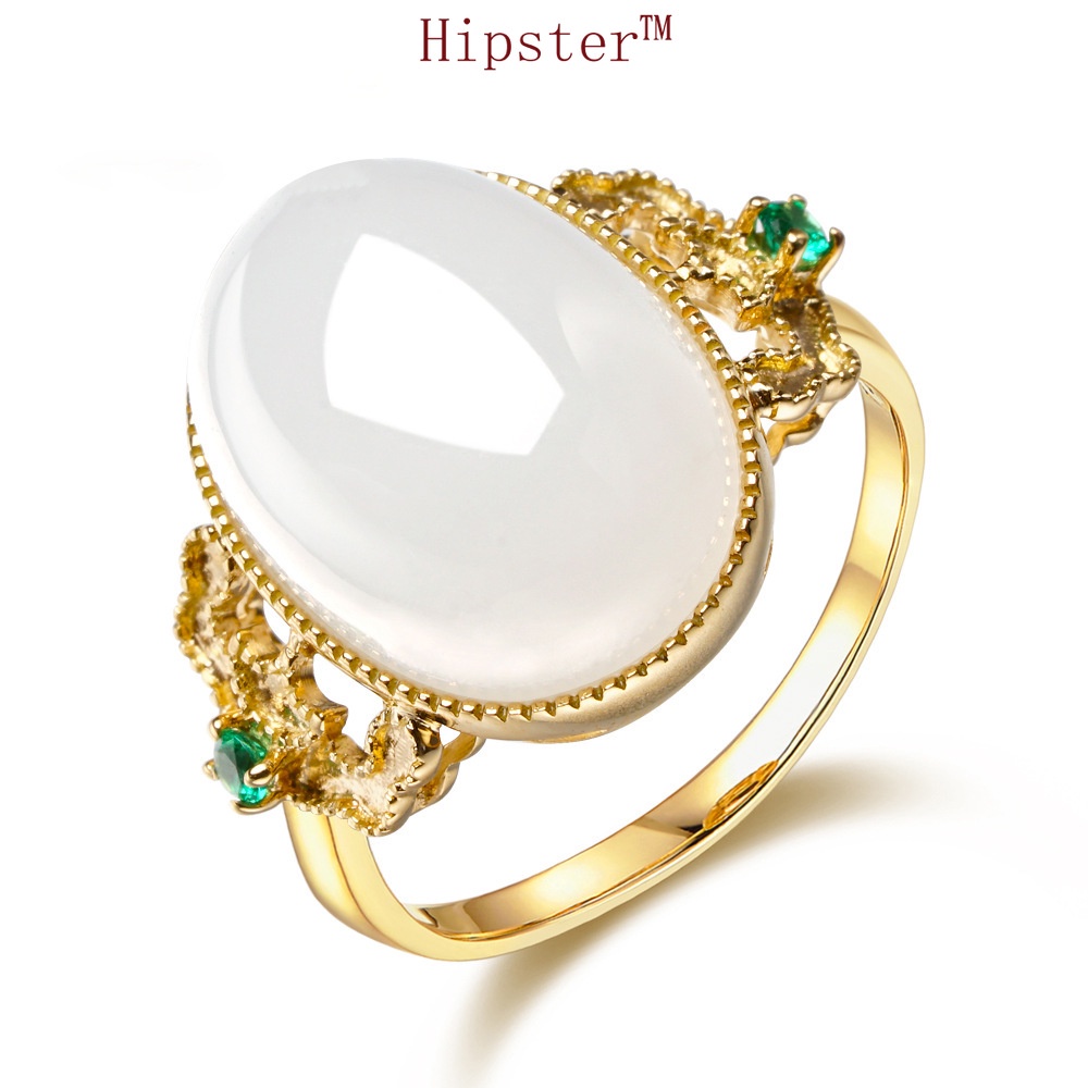 Best-Selling European and American Retro Affordable Luxury Hollow Inlaid White Gem Ring