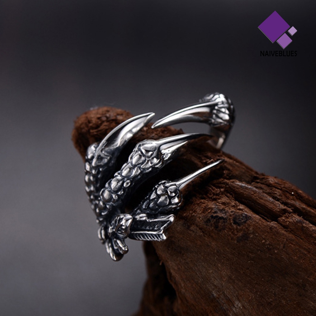 Naiveblue &gt; Cincin Terbuka Adjustable Motif Naga Bahan Titanium Steel Untuk Perhiasan Pria / Wanita / Unisex