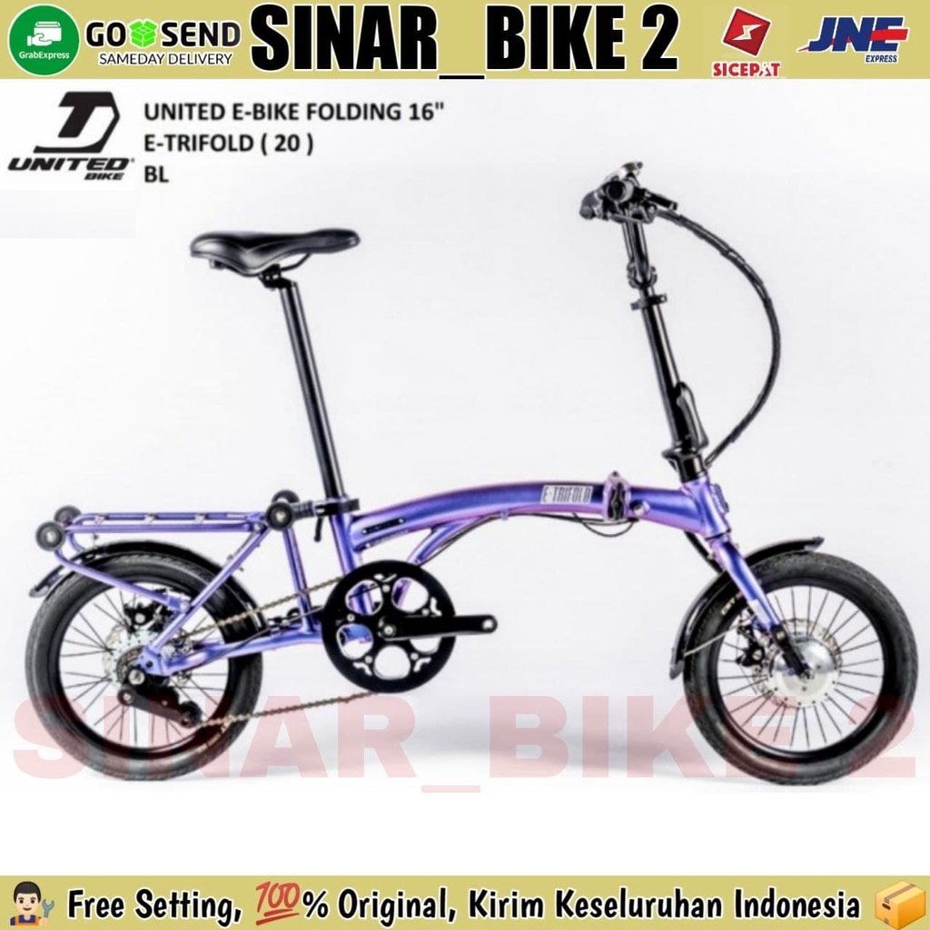 Sepeda Lipat 16'' Electric UNITED E TRIFOLD Alloy 8 Speed E Bike Listrik