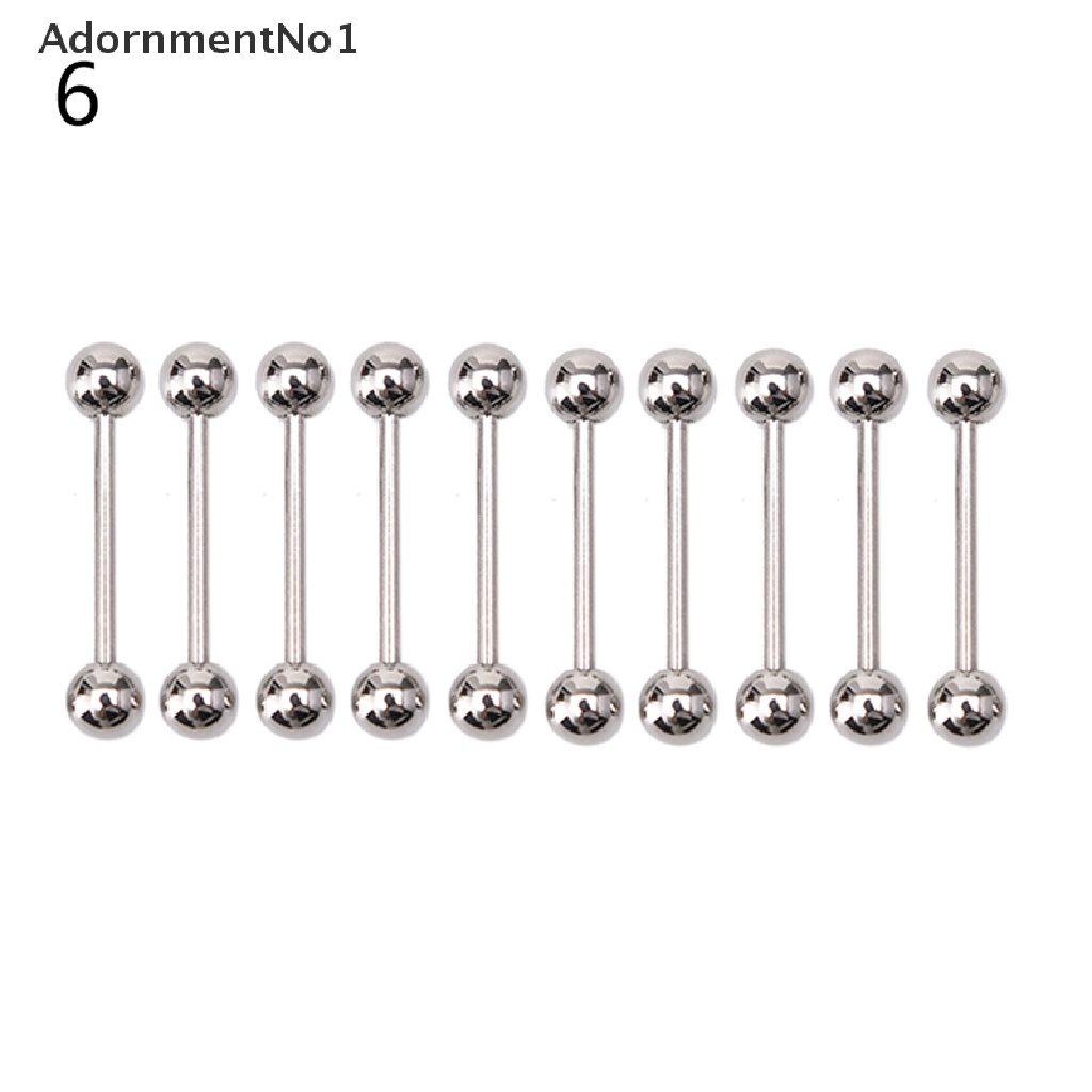 (AdornmentNo1) 10pcs / Set Anting Tindik Lidah / Puting Bentuk Barbel Bahan Stainless steel Untuk Wanita