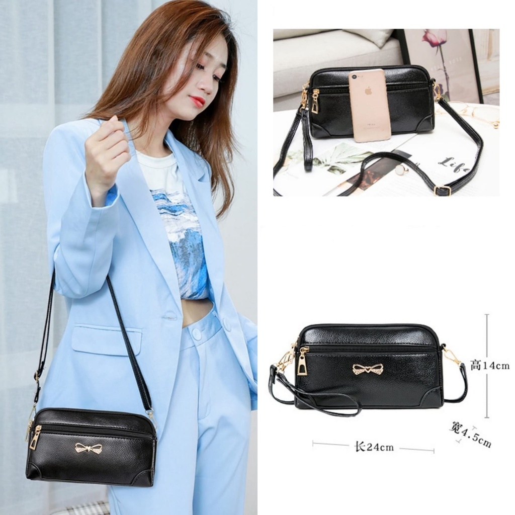 TAS SELEMPANG WANITA KECIL PREMIUM KULIT HITAM MONTY TA541B5 IMPORT SLING BAG KOREA REMAJA KEKINIAN SIMPLE BATAM BRANDED CEWEK MURAH