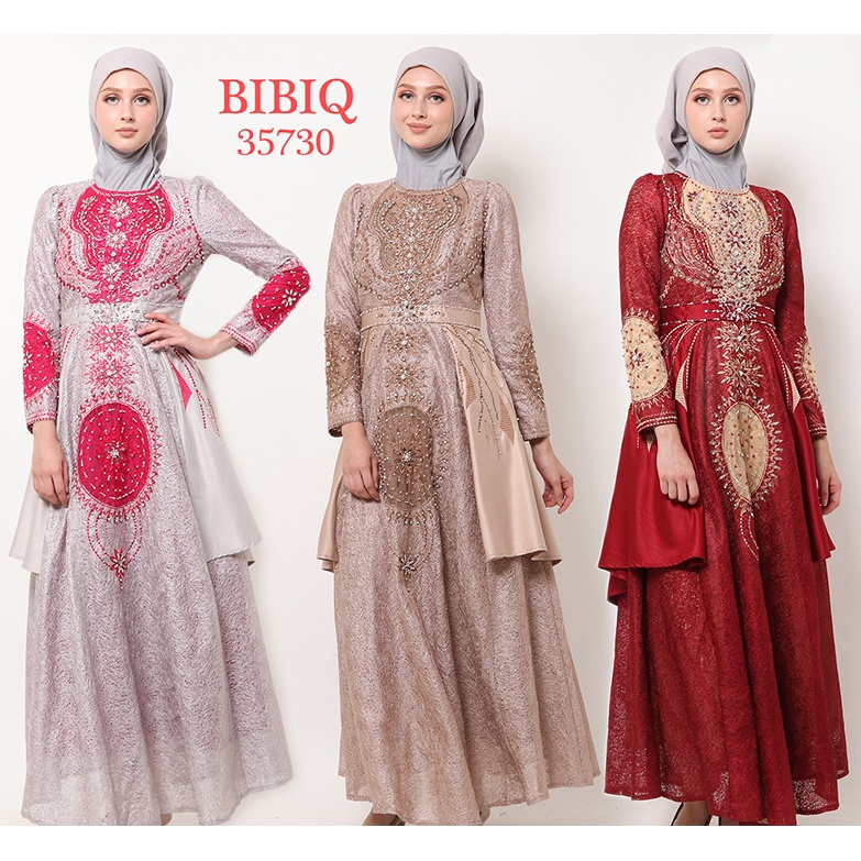 Gamis Pesta Baju Muslim Mewah BIBIQ Terbaru Bahan BROKAT JARING 35730