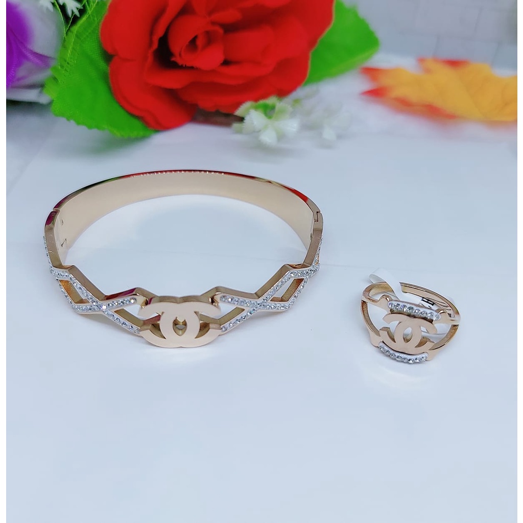 Gelang &amp; Cincin Titanium Set Permata CC Y002