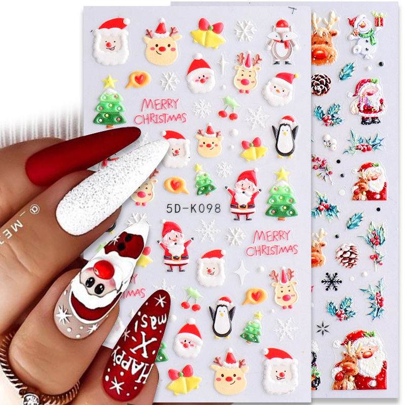 Stiker Kuku Motif Natal / Musim Dingin / Snowflake / Burung / Gingerbread Man 5d Untuk Dekorasi Nail Art