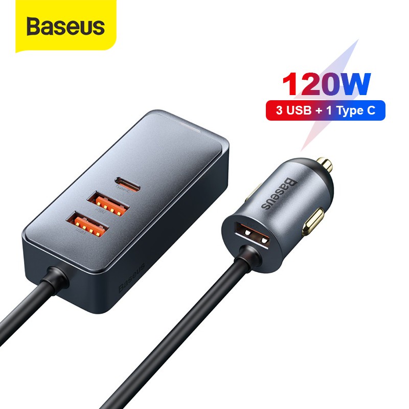 Baseus Car Charger Mobil 120W 4 Ports Type-C USB Fast Charging Adapter