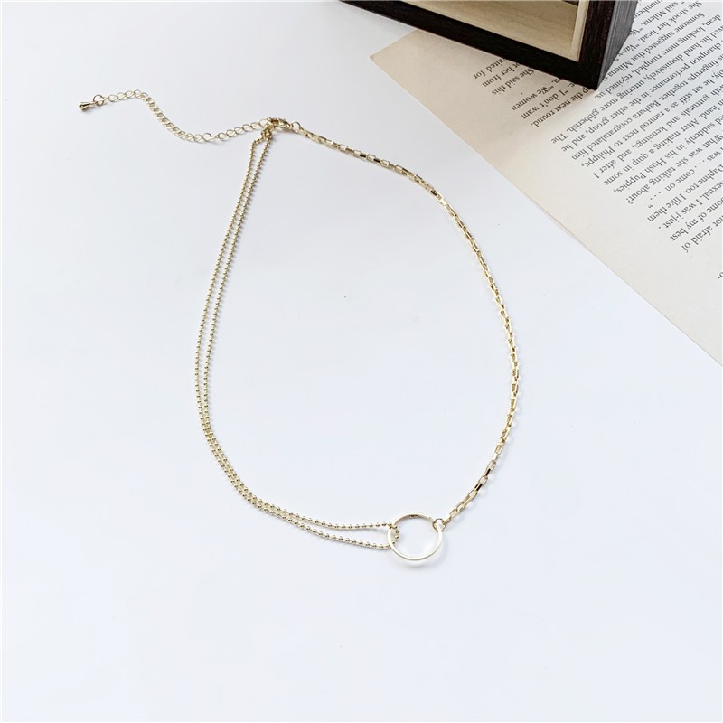 Kalung choker Rantai Klavikula Model Lapis Ganda Asimetris Gaya Retro Korea Untuk Wanita