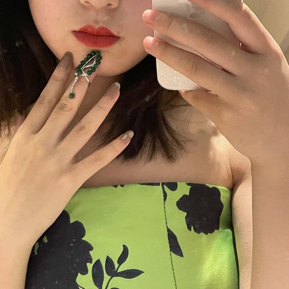 Mxbeauty Manik-Manik Armor Cincin Trendi Keren Gadis Hadiah Aksesoris Pesta Wanita Perhiasan Kuku Paduan Pembukaan Nail Ring