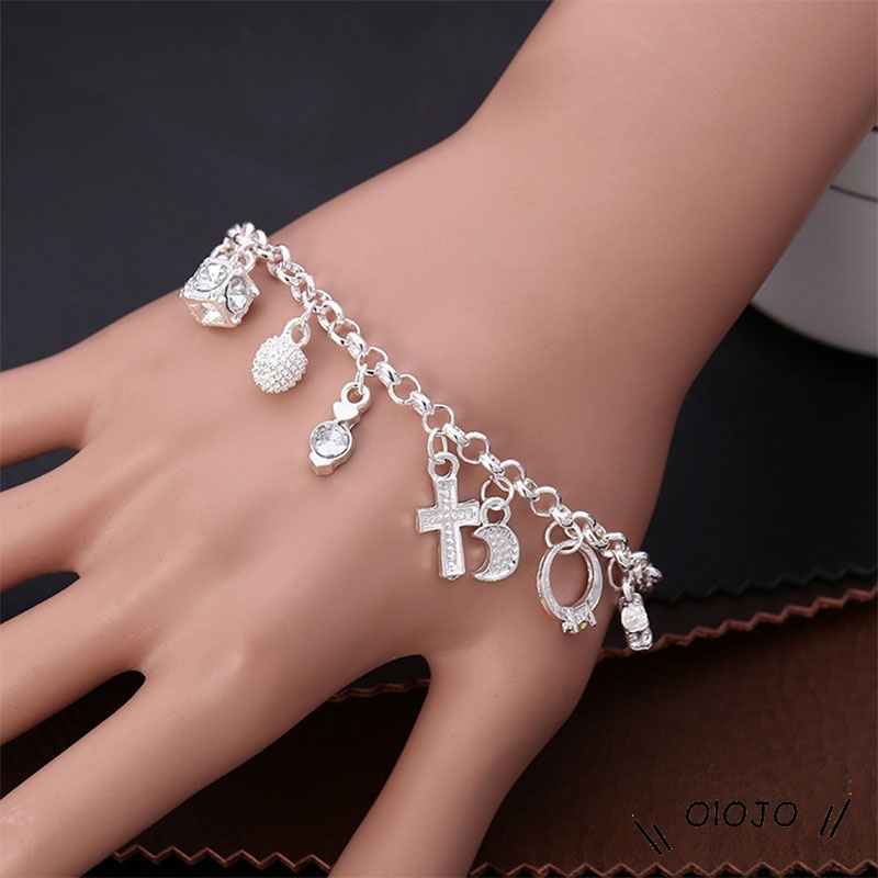 Fashion Rumbai Gelang Perak Pesona Multilayer Jantung Bunga Manset Gelang Wanita Perhiasan Aksesoris Hadiah - ol