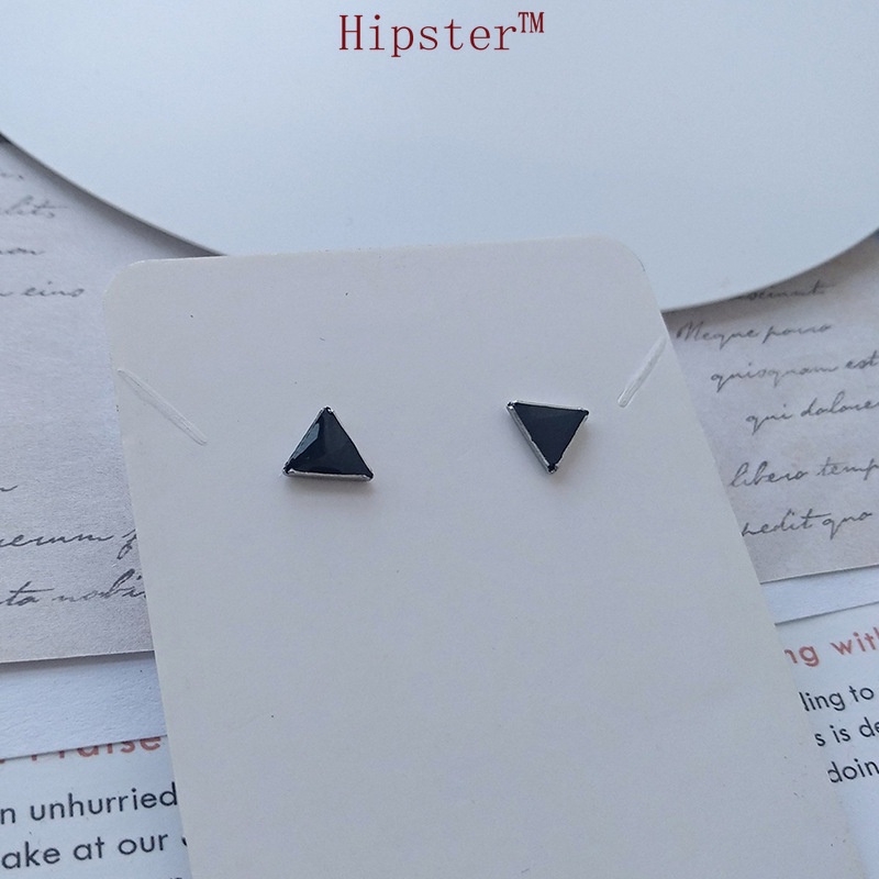 Trendy Hip Hop Style Platinum Simple Black Triangle Stud Earrings