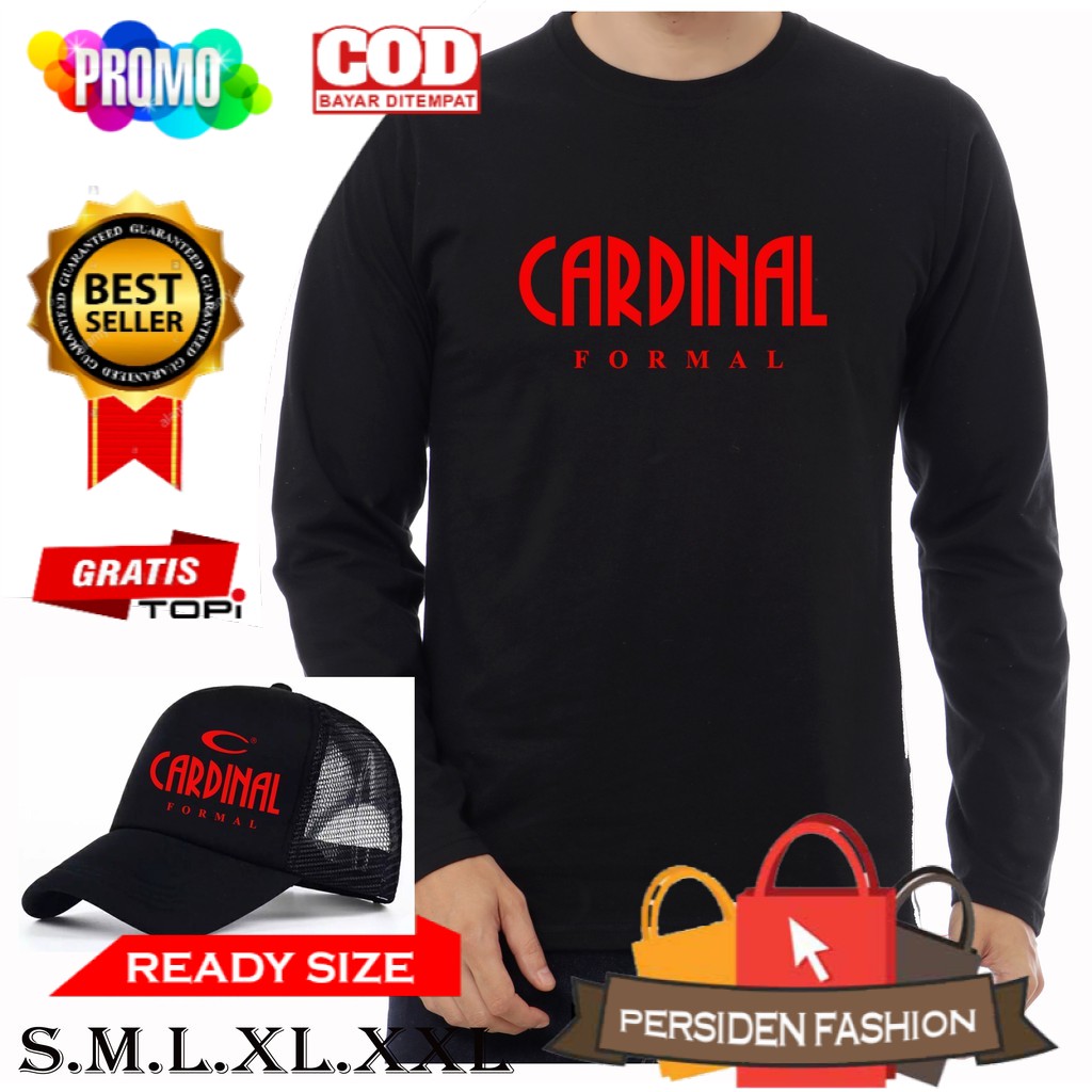 PROMO .. BONUS TOPI - KAOS DISTRO LENGAN PANJANG CARDINAL FORMAL RED BAJU PRIA WANITA DEWASA