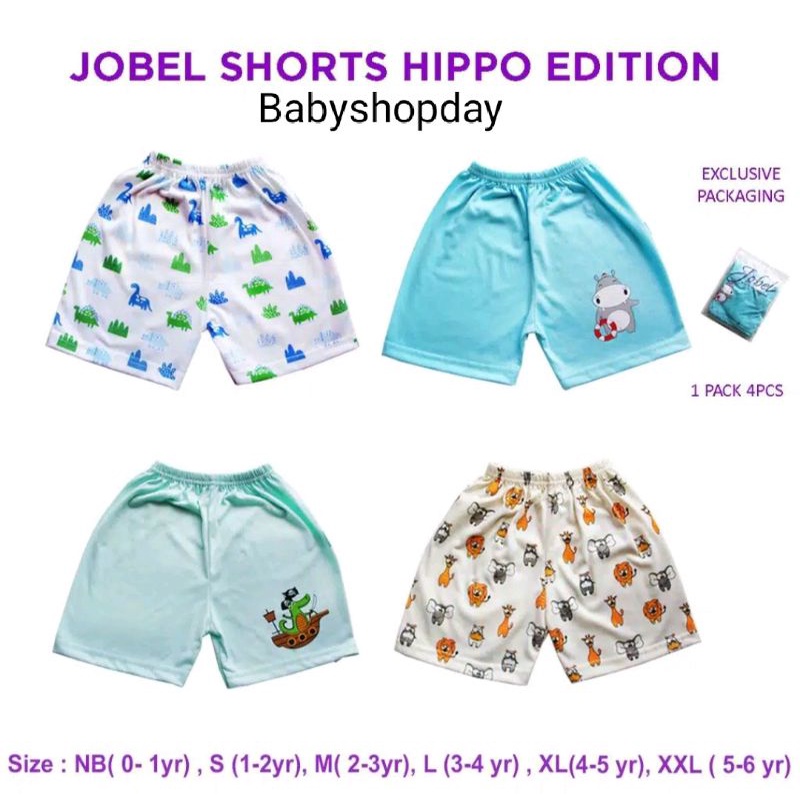 Celana pendek kazel Jobel short Dino, strawberry, hippo edition, celana harian anak