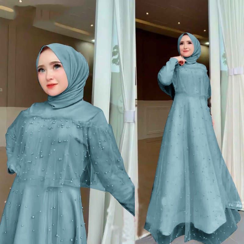 BAJU GAMIS DRESS FULL BRUKAT BROKAT TILE PESTA UMROH NAIK HAJI NIKAHAN KONDANGAN SERAGAMAN BRIDESMAI