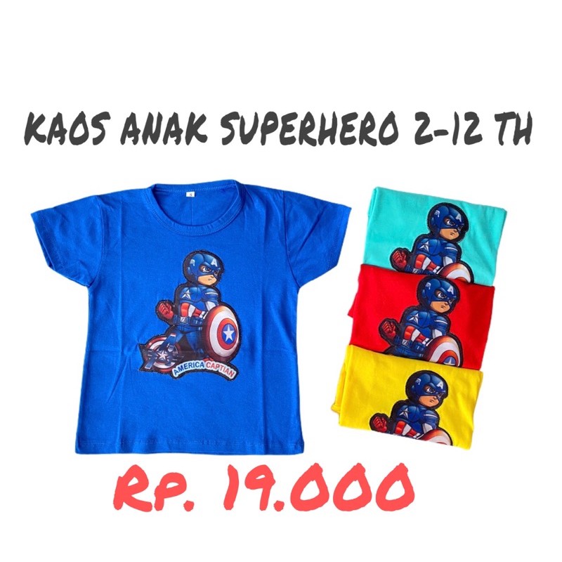 KAOS ANAK SUPERHERO LAKI LAKI MURAH / BAJU ANAK COWOK MURAH/ATASAN LENGAN PENDEK ANAK LAKI/C.AMERICA