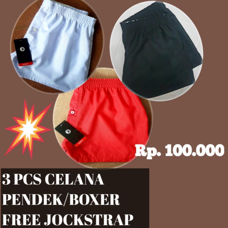 BELI 3 PCS CELANA PENDEK BOXER FREE JOCKSTRAP 1 PCS DENGAN WARNA PILIH SENDIRI