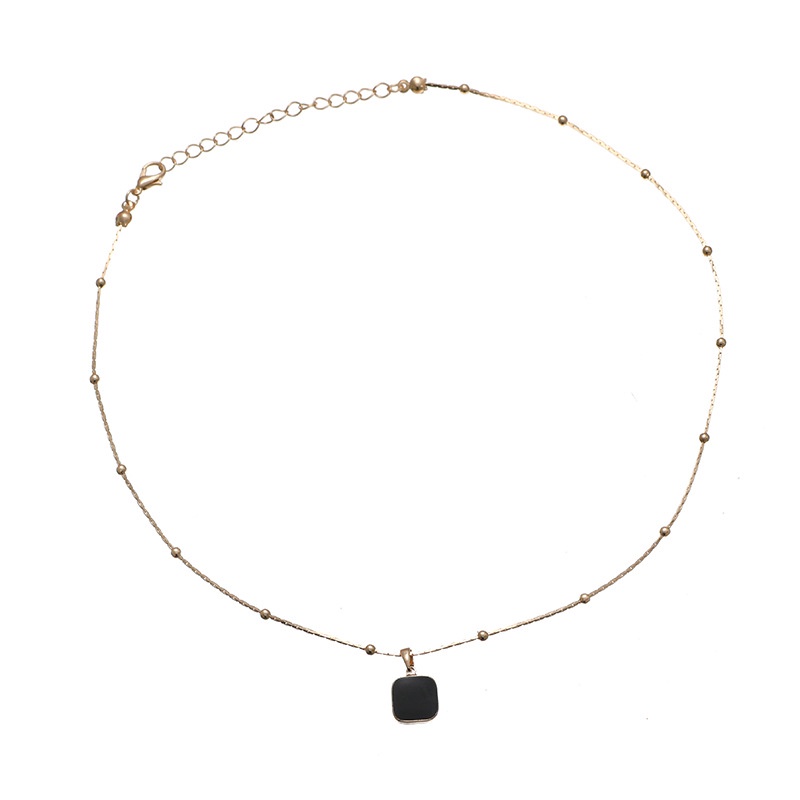Kalung rantai tambang titanium liontin segi empat hitam