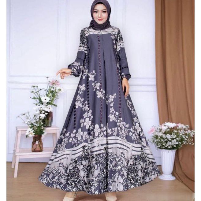 Zica Dress Wanita Silk Embroidery Premium Gamis Terbaru Lengan Pendek Baju Muslim Kekinian LD 110 cm