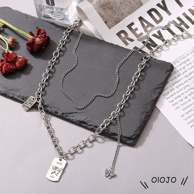 Kalung Rantai Multilayer Dengan Liontin Kupu-Kupu Dan Gaya Retro - Ol